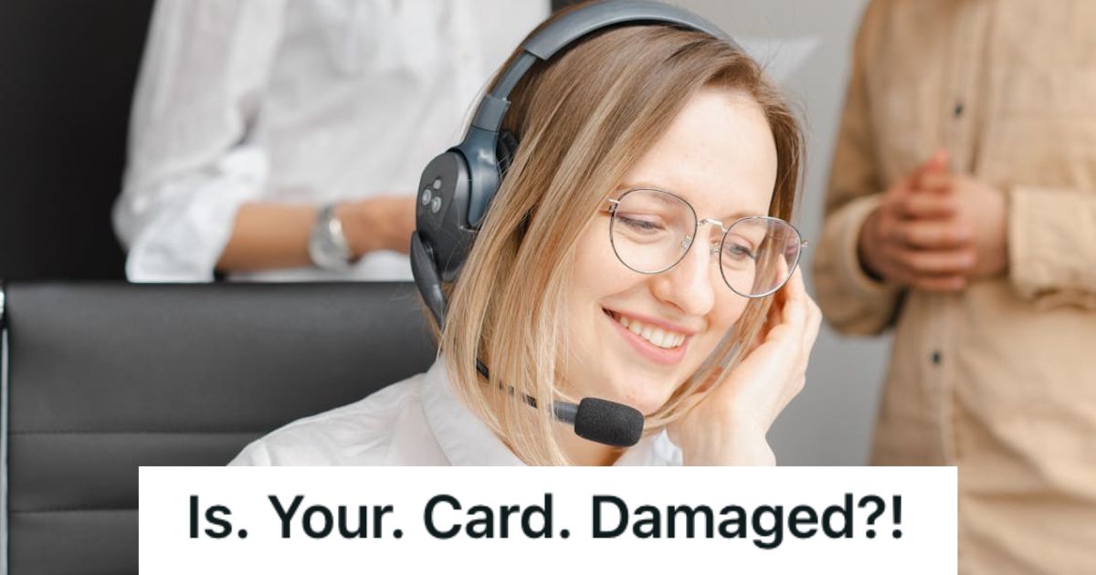 Woman with headset smiling while talking to a customer