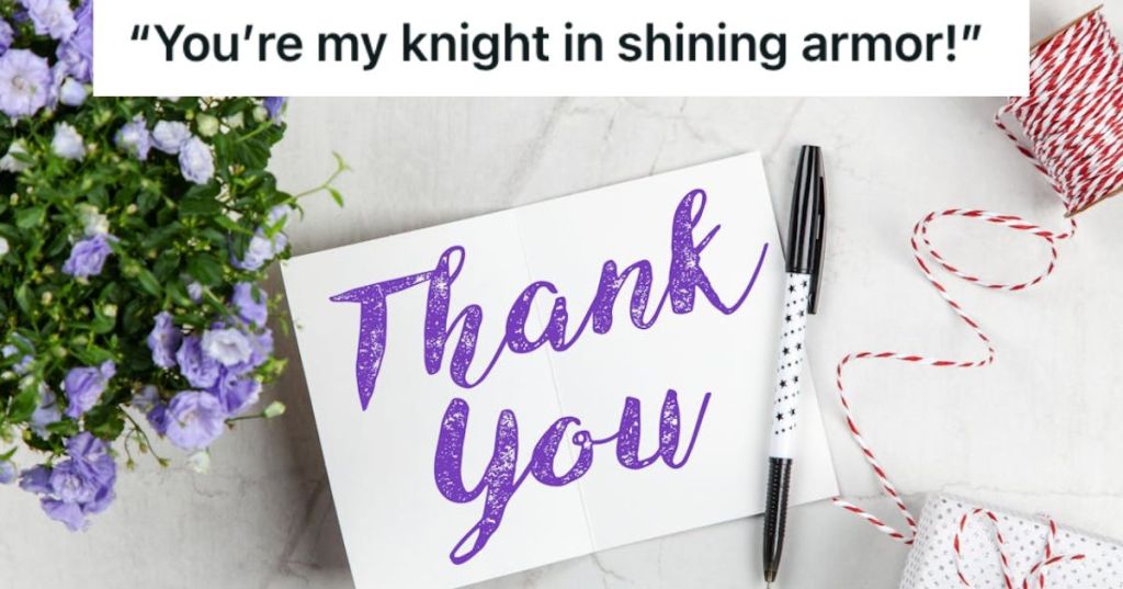 A thank you card with a pen beside it