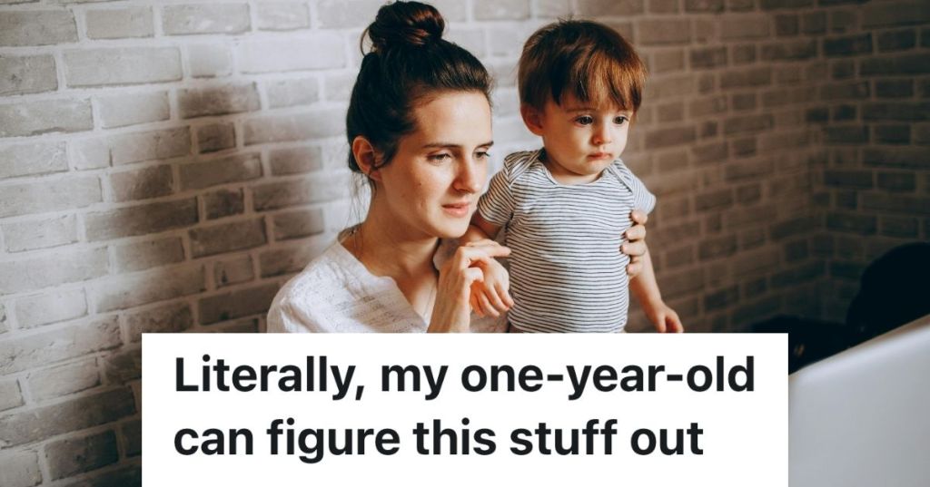Woman showing her baby a computer