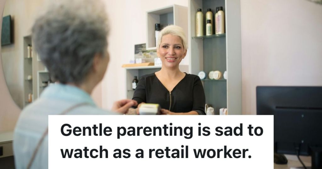 Cashier handing product to customer