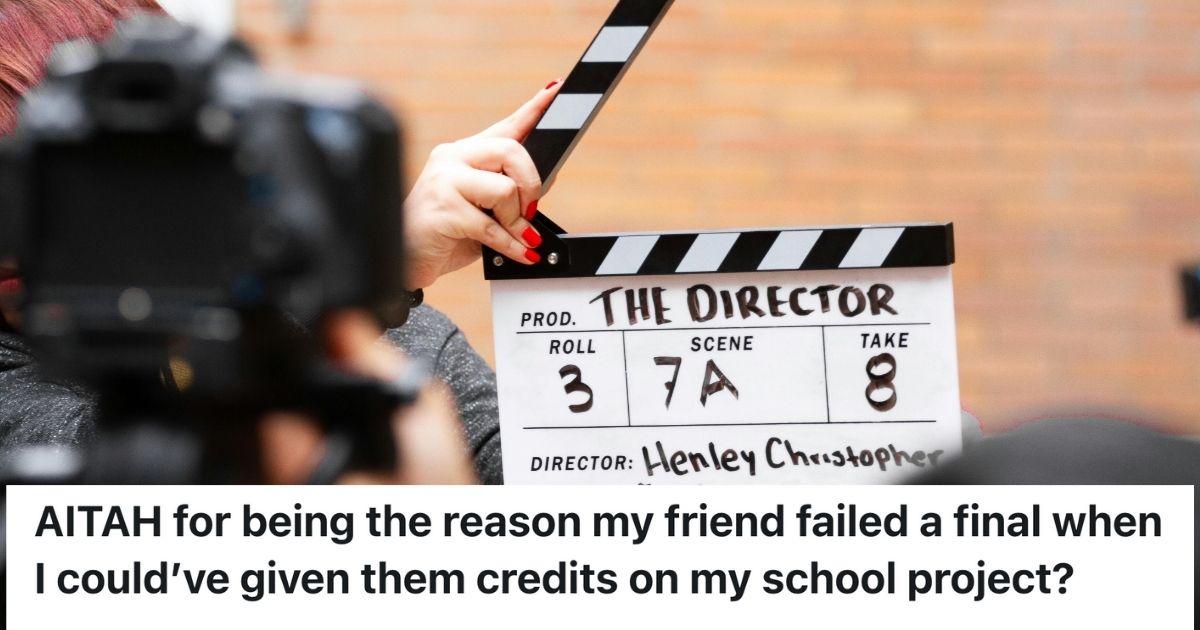 Film Student Backed Out Of Doing A Group Project With A Friend Because She Didnt Contribute Anything, But Now She Blames Herself For Her Failing Grade Movie clapboard in front of a camera