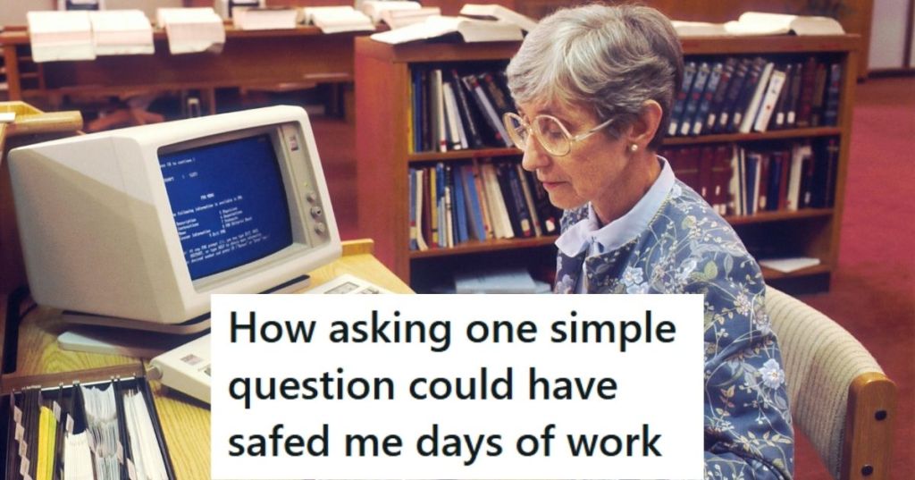 Woman at an old computer