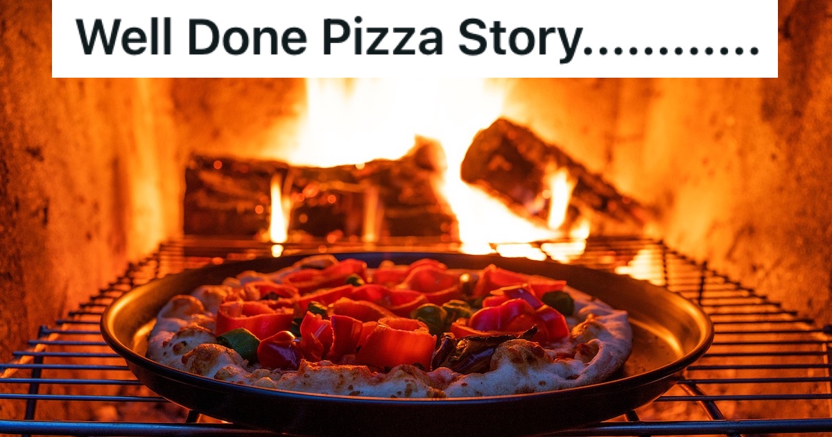A pizza in a wood-fired oven