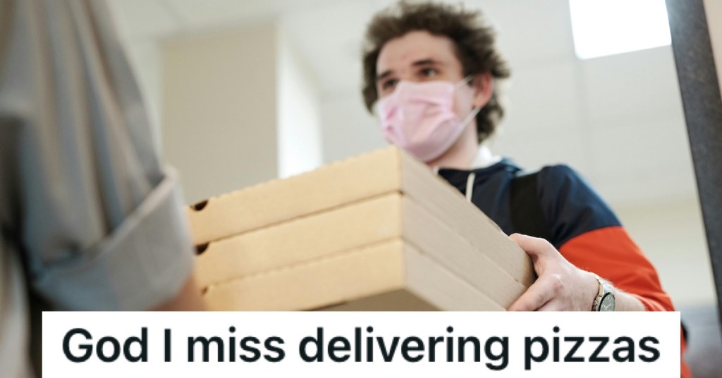 A young guy delivering pizzas