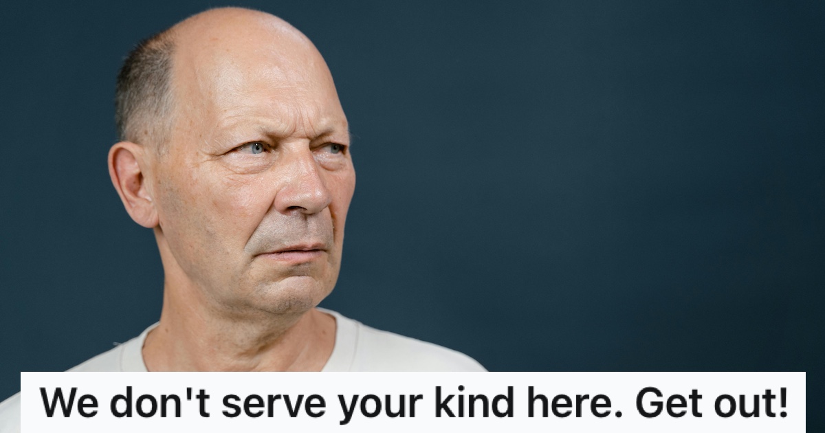 A confused looking bald man