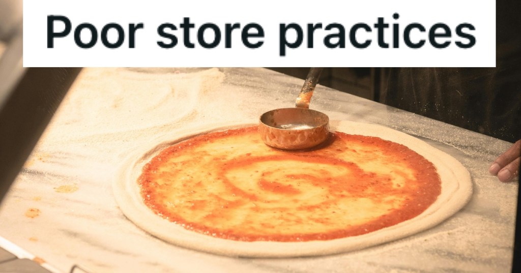 Sauce being spread on a pizza base