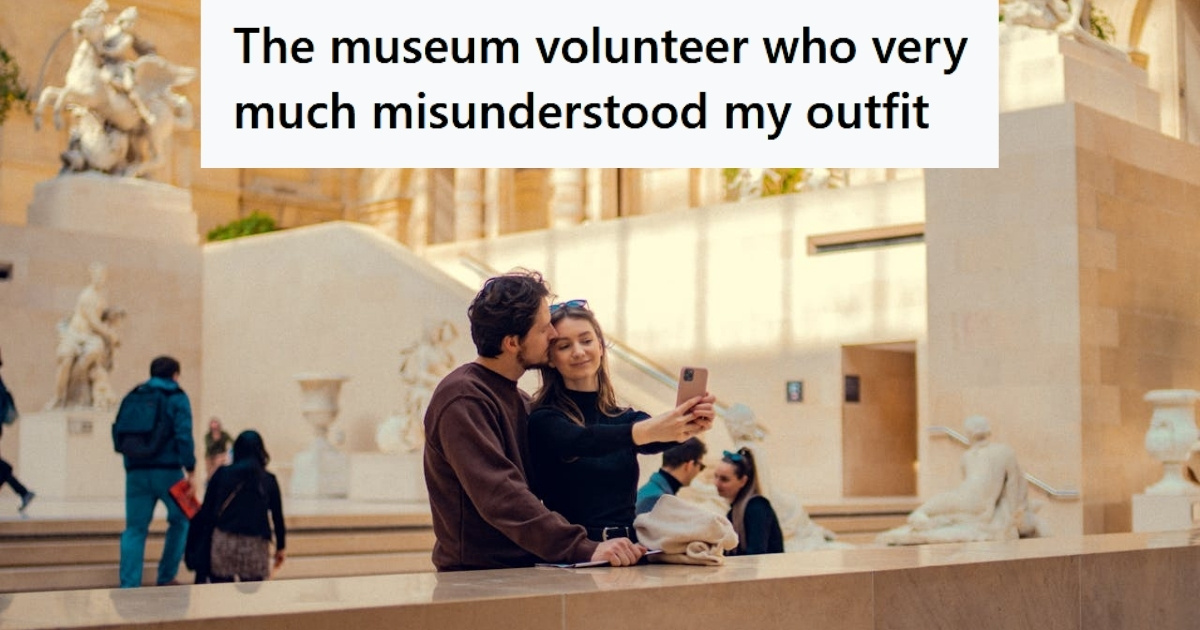 Couple taking selfie at museum