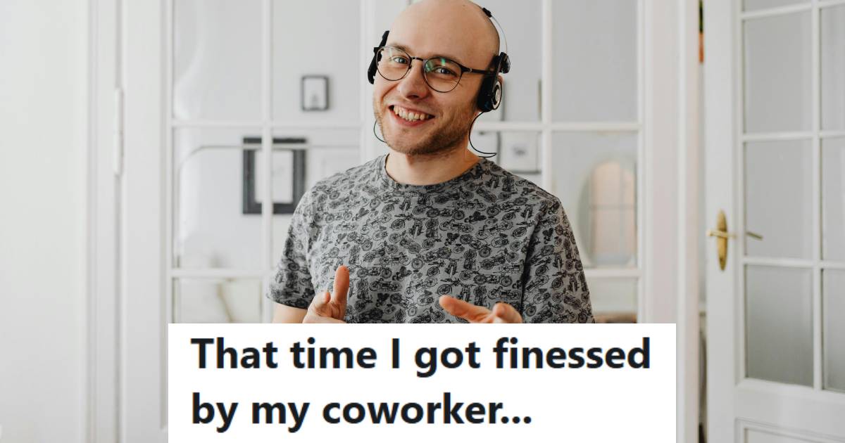 IT guy pointing at his coworker for tricking him
