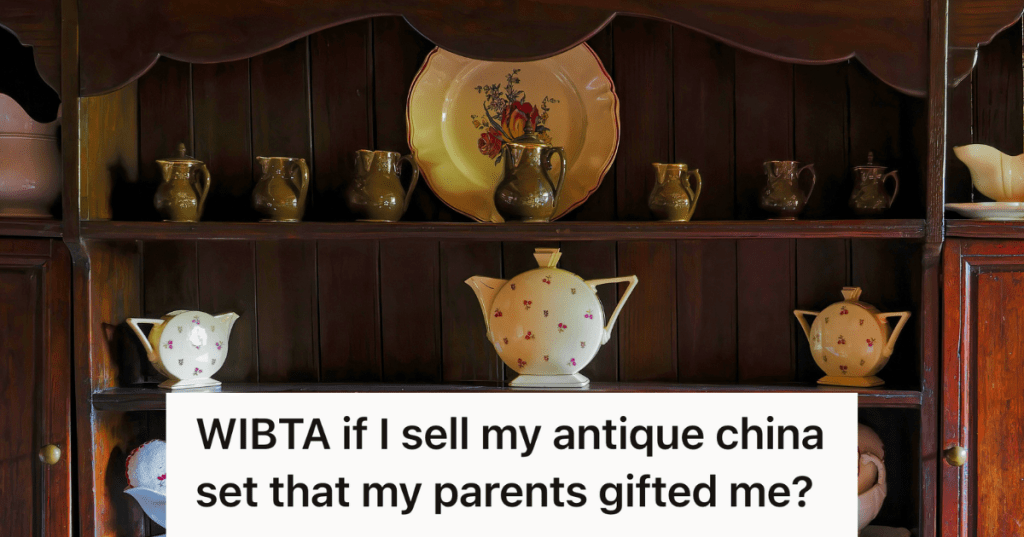 antique china set in wooden hutch