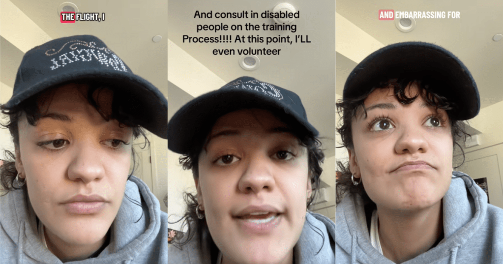 woman talking about a flight