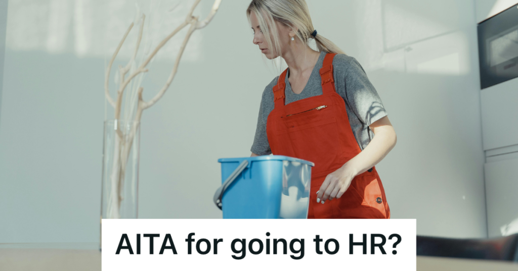 cleaning lady wearing orange overalls