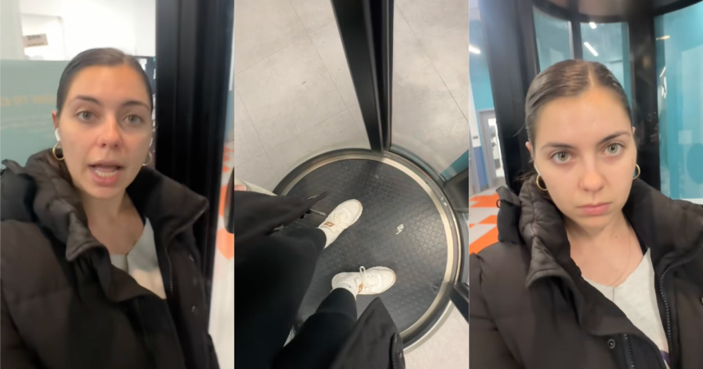 woman stuck in an elevator