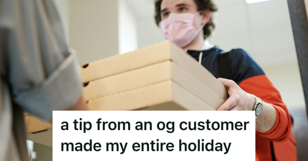 driver delivering a stack of pizza boxes