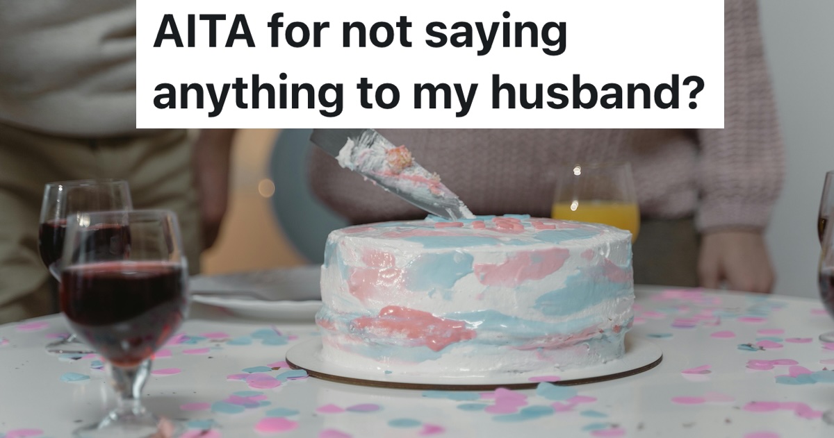 couple cutting into a pink/blue gender reveal cake