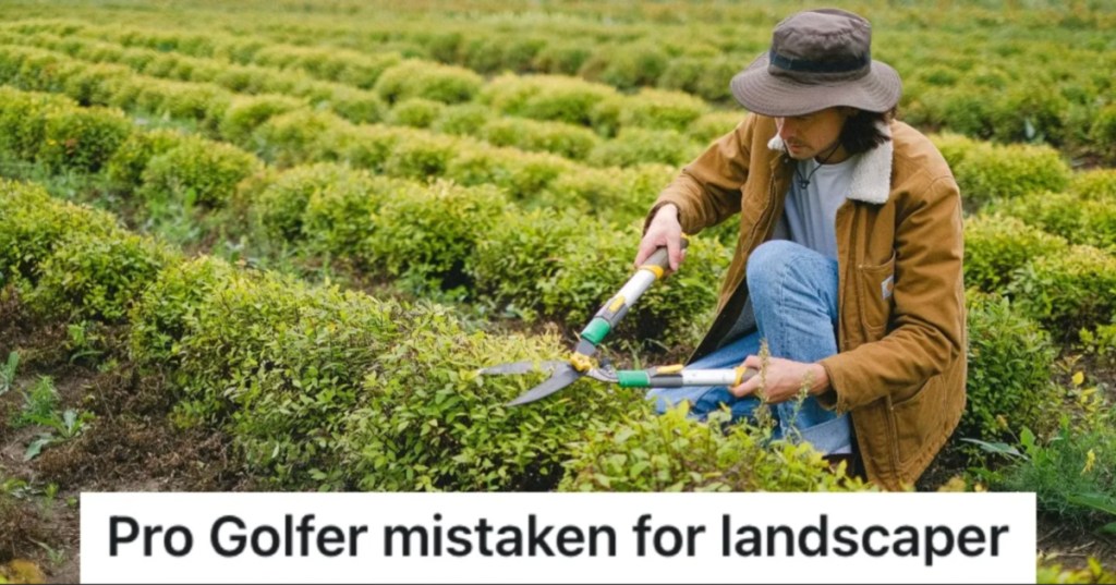 man landscaping bushes