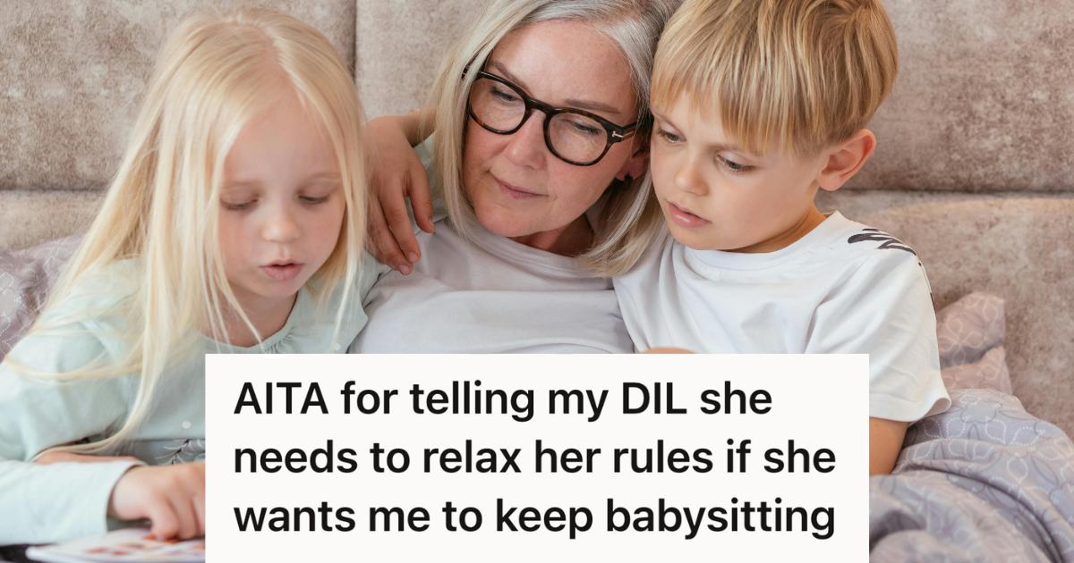 grandmother reading to two grandchildren