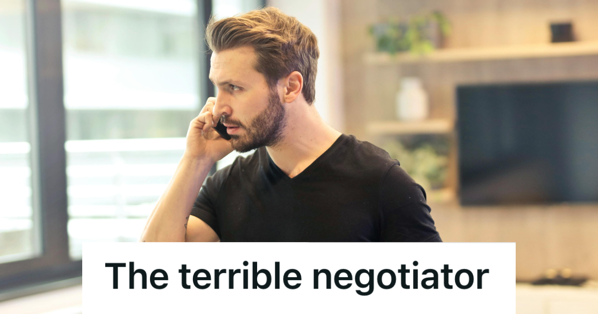 Tech Consultant Gave A Customer An Hour Of Free Guidance, But Then She Demanded He Lower His Hourly Rate To Match Her Wages man in black shirt talking on phone