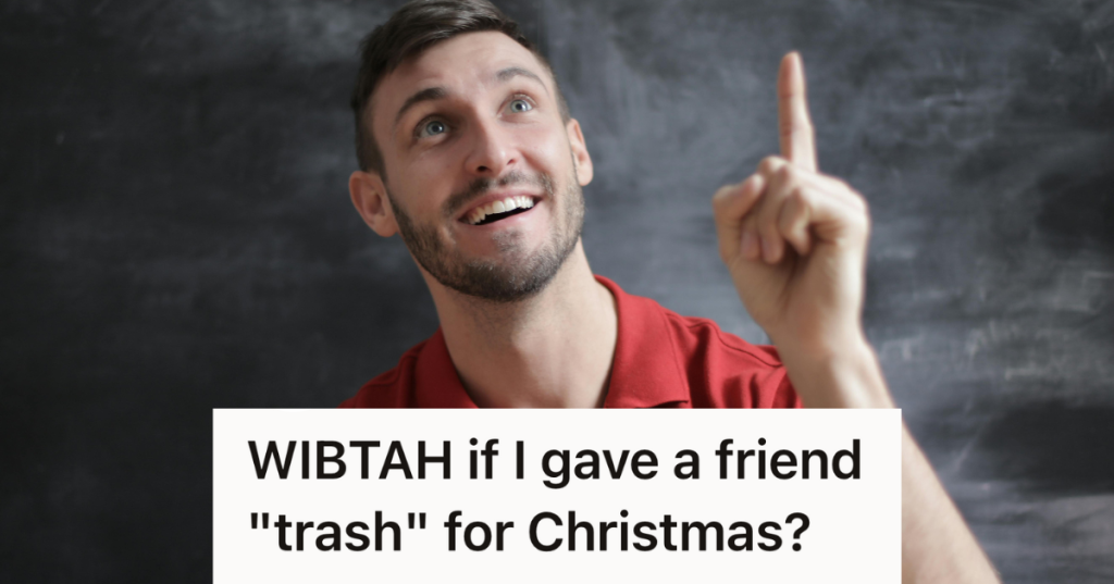 man in red shirt pointing up