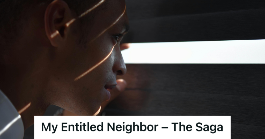 man peeking through blinds