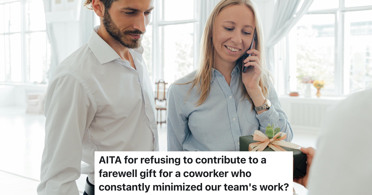 person being handed a gift in a work office