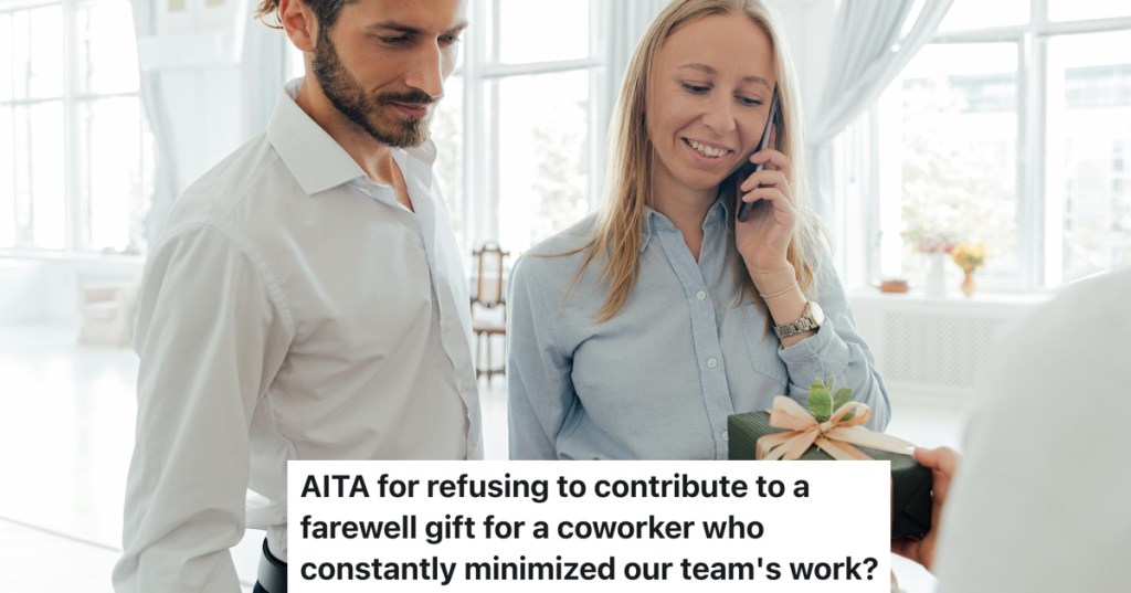 person being handed a gift in a work office