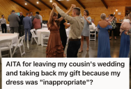 Wedding Guest Tried To Celebrate Her Cousin’s Big Day, But When The Groom’s Family Spilled Wine On The Dress They Deemed Inappropriate, She Took Back Her $1,000 Gift