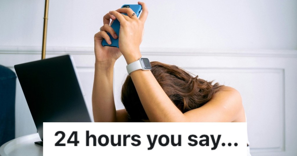 frustrated woman holding her phone