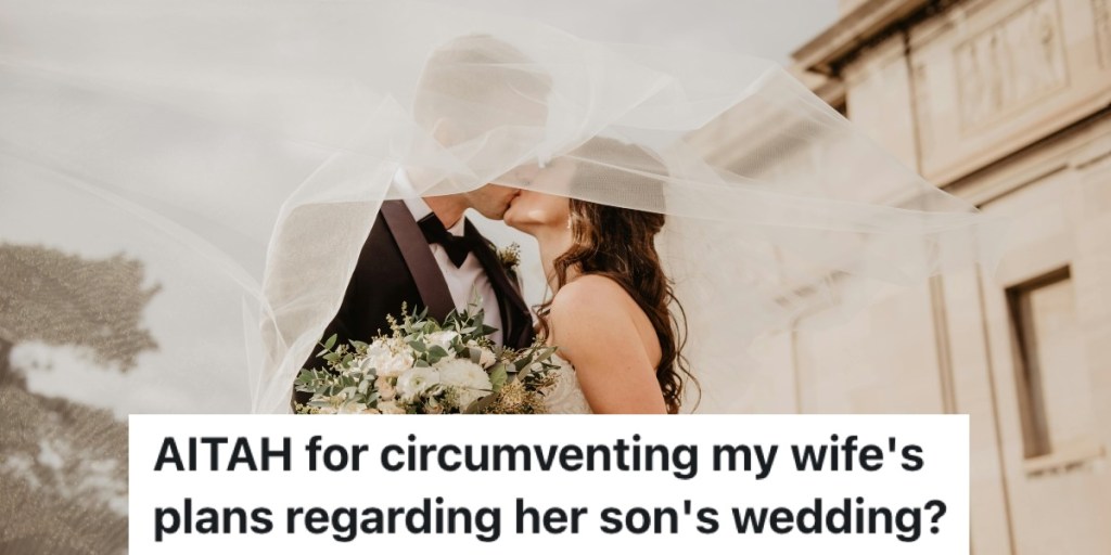 happy bride and groom kissing