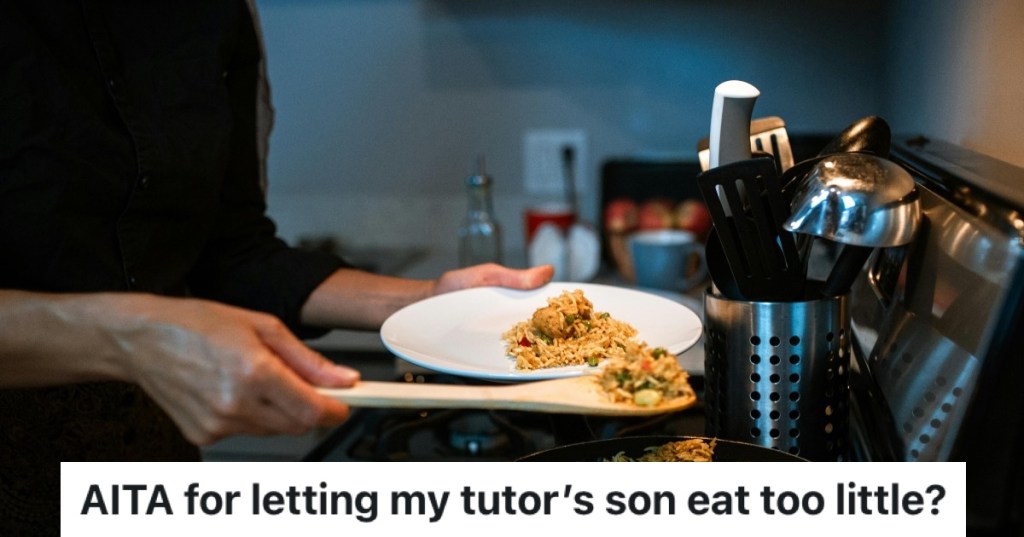 woman putting food servings on a plate