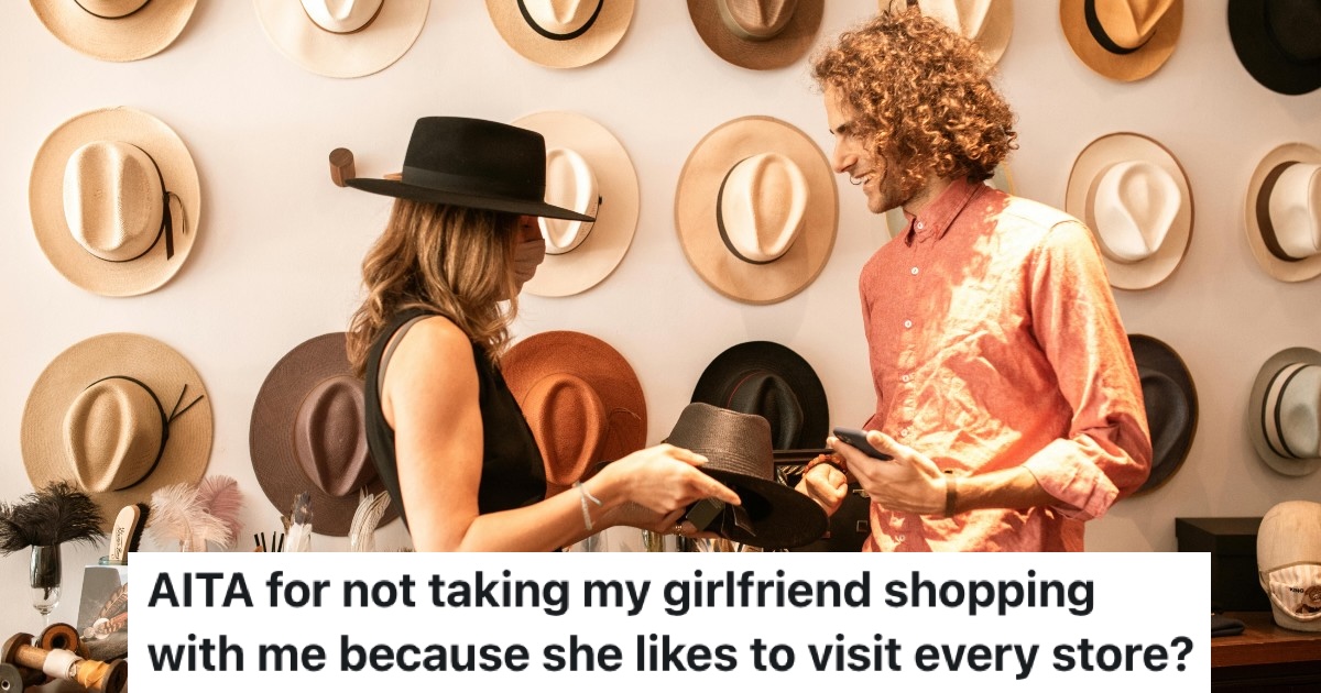 His Girlfriend Took Too Long On Shopping Trips, So He Cut Her Out Of Running Errands Entirely couple shopping for hats