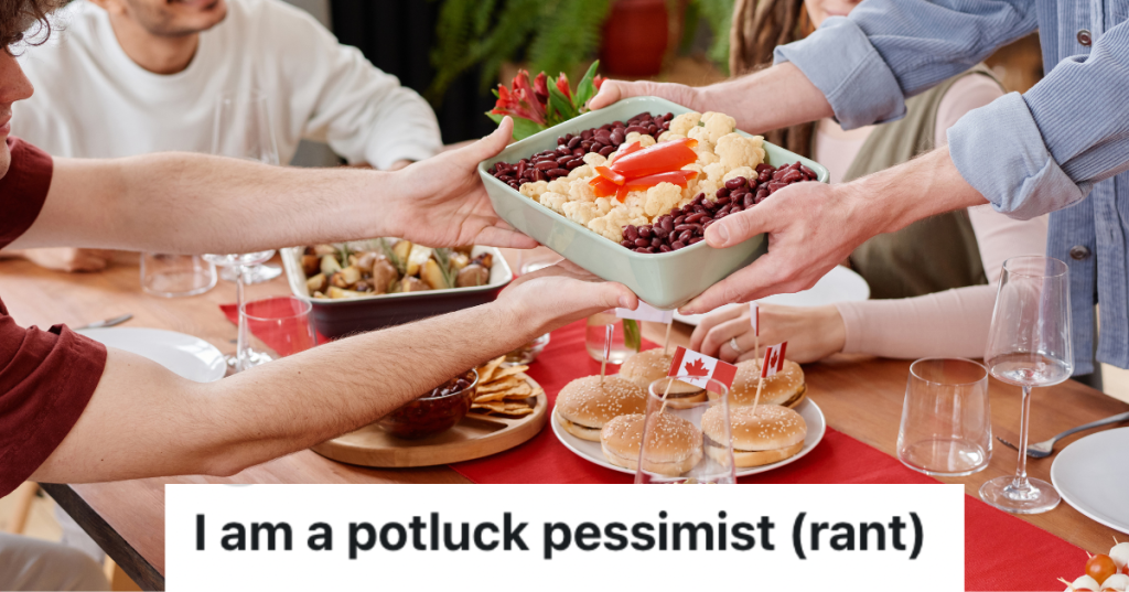 People passing dish around the table.
