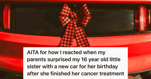 red car with a bow on it