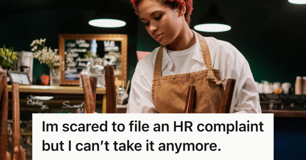 restaurant server wearing brown apron