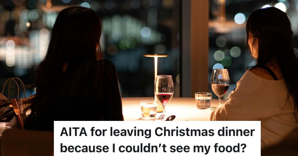 people sitting at a table at a dimly lit restaurant