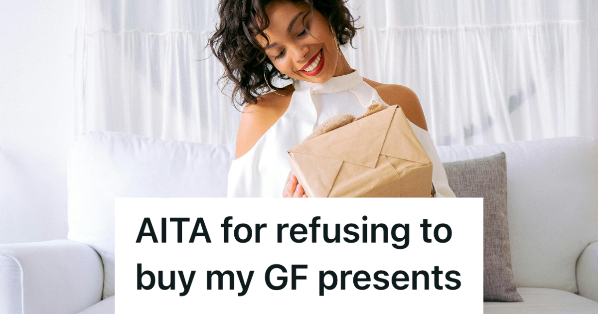 smiling woman in white opening gifts