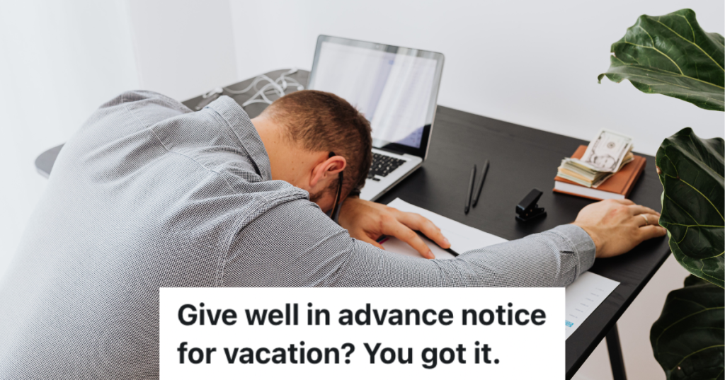 Man with head on desk.