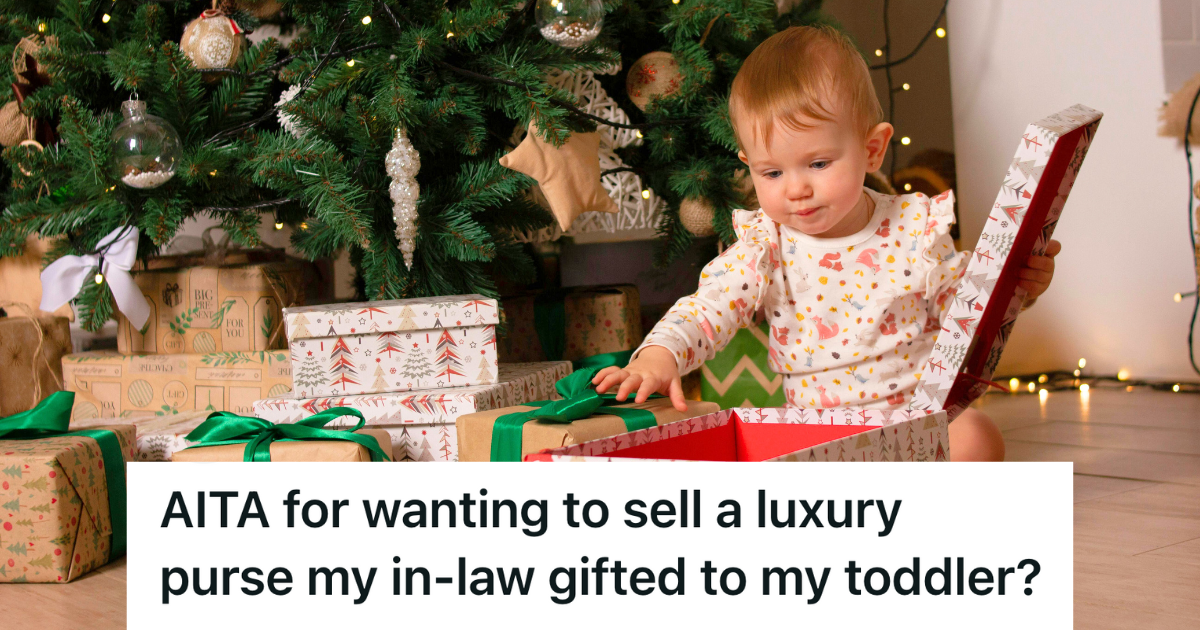 Her In Laws Gave Her Three Year Old A $2,000 Luxury Purse, So Practical Parenting Took Over And She Debated Selling It toddler opening a christmas gift