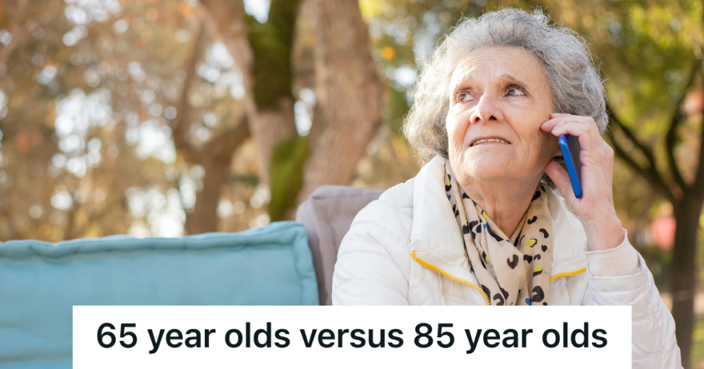 old woman talking on her phone outside