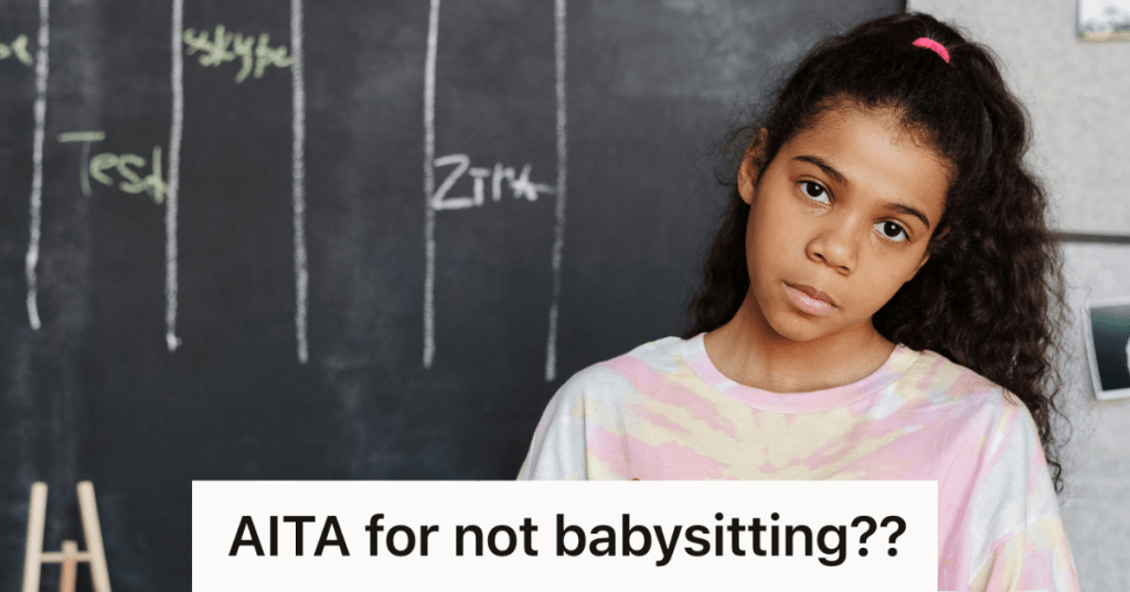 upset girl in front of blackboard