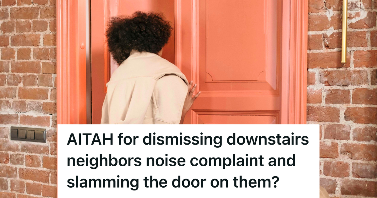 Apartment Tenant Tried To Live Normally In Their Place, But A Downstairs Neighbor Turned Every Noise Into A Full Blown Complaint Campaign woman opening a brightly colored door