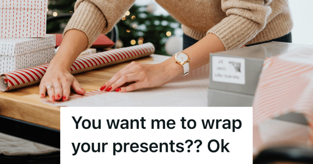 woman wrapping christmas presents
