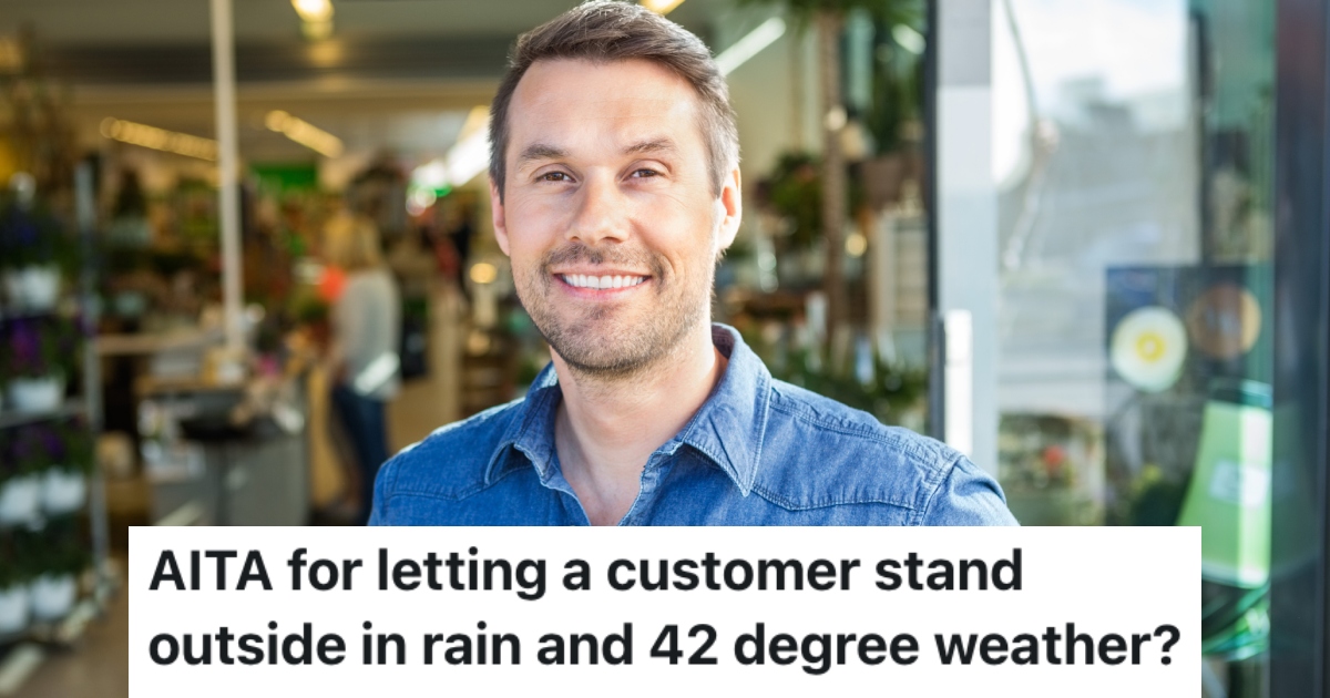 A Customer Wanted To Come In Before The Store Opened Because It Was Rainy And Cold, But An Employee Refused To Let Them In man in front of store