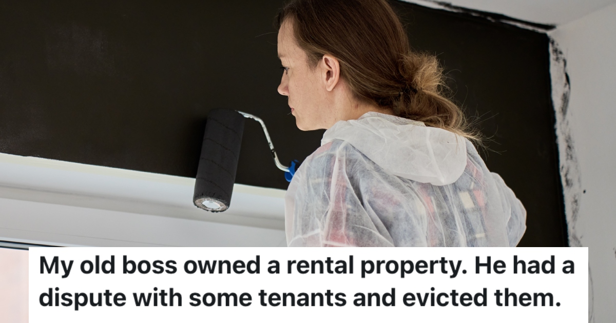 A Landlord Evicted Tenants From His Property, So They Painted The Whole Place Black Because The Lease Didnt Specify What Color To Use woman painting a wall black
