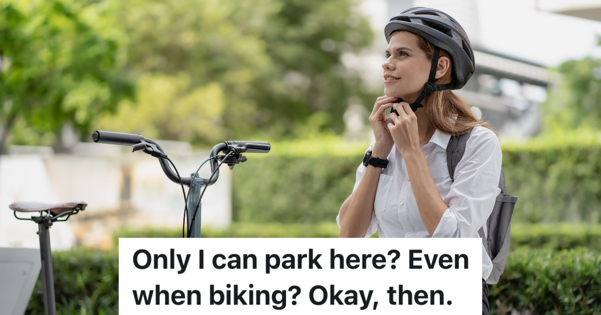 woman putting on a bike helmet outside