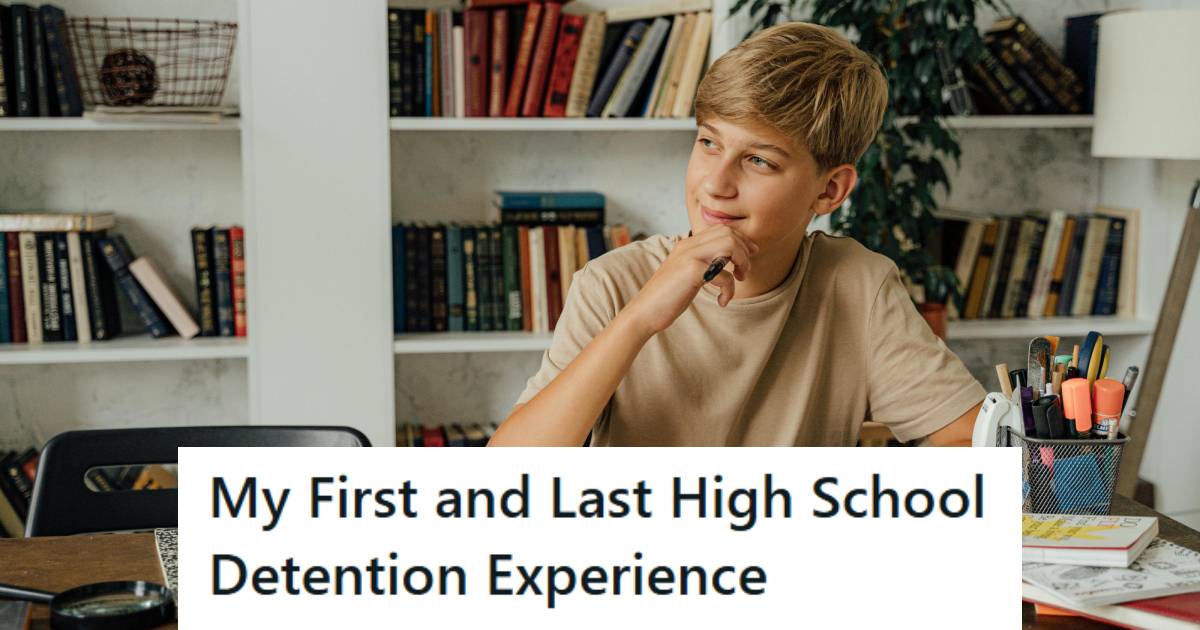 High school student sitting in detention thinking about how to be malicious