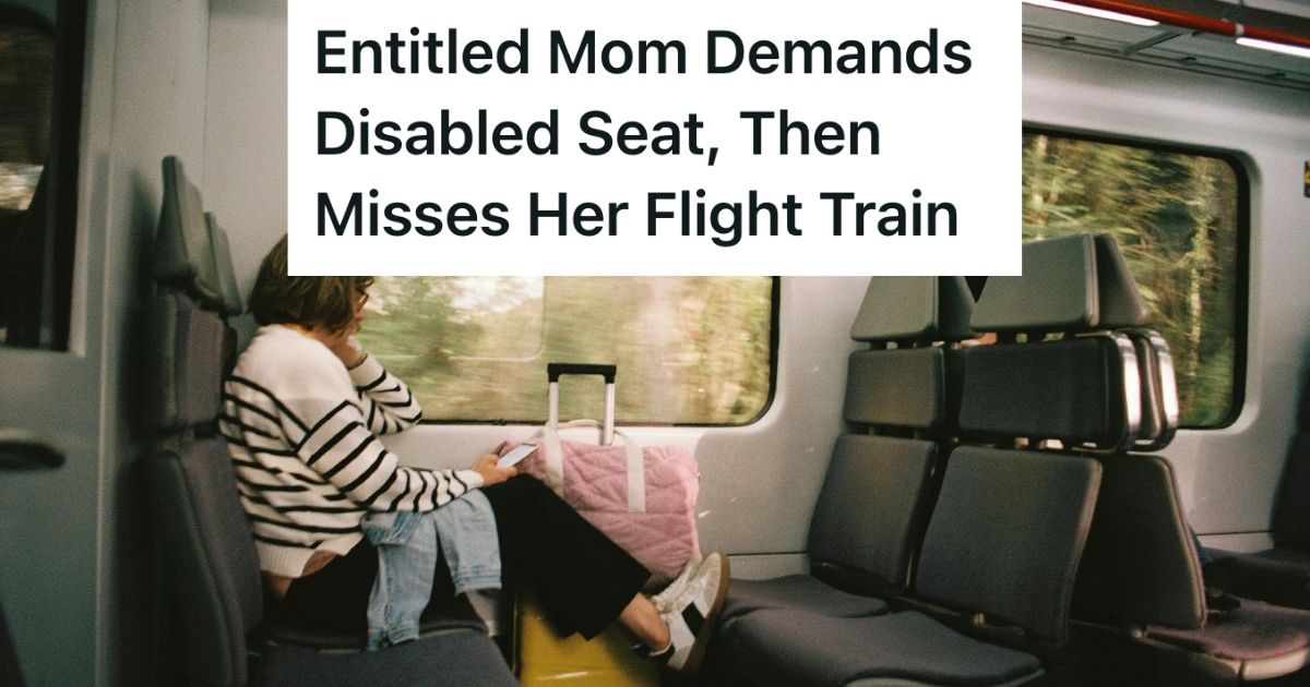 Woman with luggage sitting in a train seat