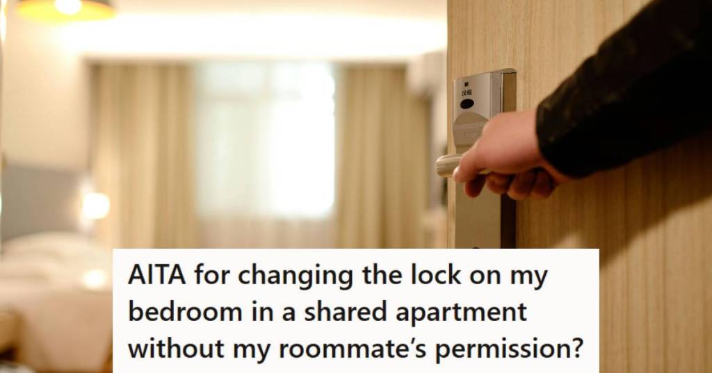 Woman opening the door to her bedroom with her new lock installed