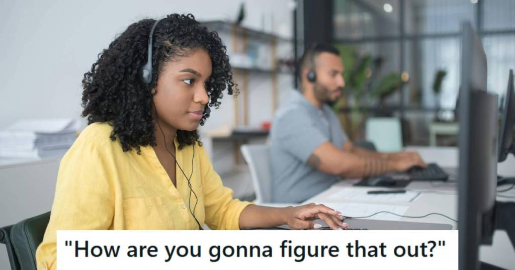 Woman working at a call center, dealing with an annoying man