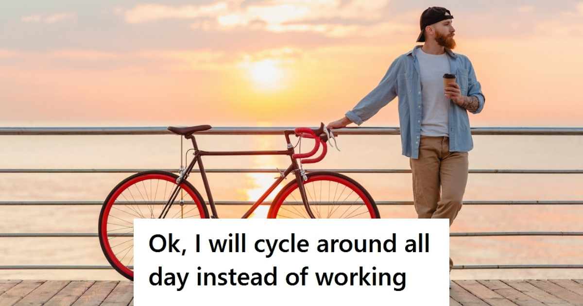 Man with red bike during sunset