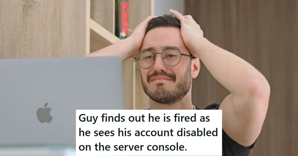 Tech Guy Got A List Of Peoples Accounts That Were Disabled Due To Being Fired From The Company, And His ID Was On It, So that Is How He Found Out He Was Being Let Go Upset man at a computer